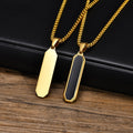 Gold Geometric Gemstone Necklace Stainless Steel Diamond Beveled Long Bar Pendant Black Stone Necklace Jewelry for Women Men