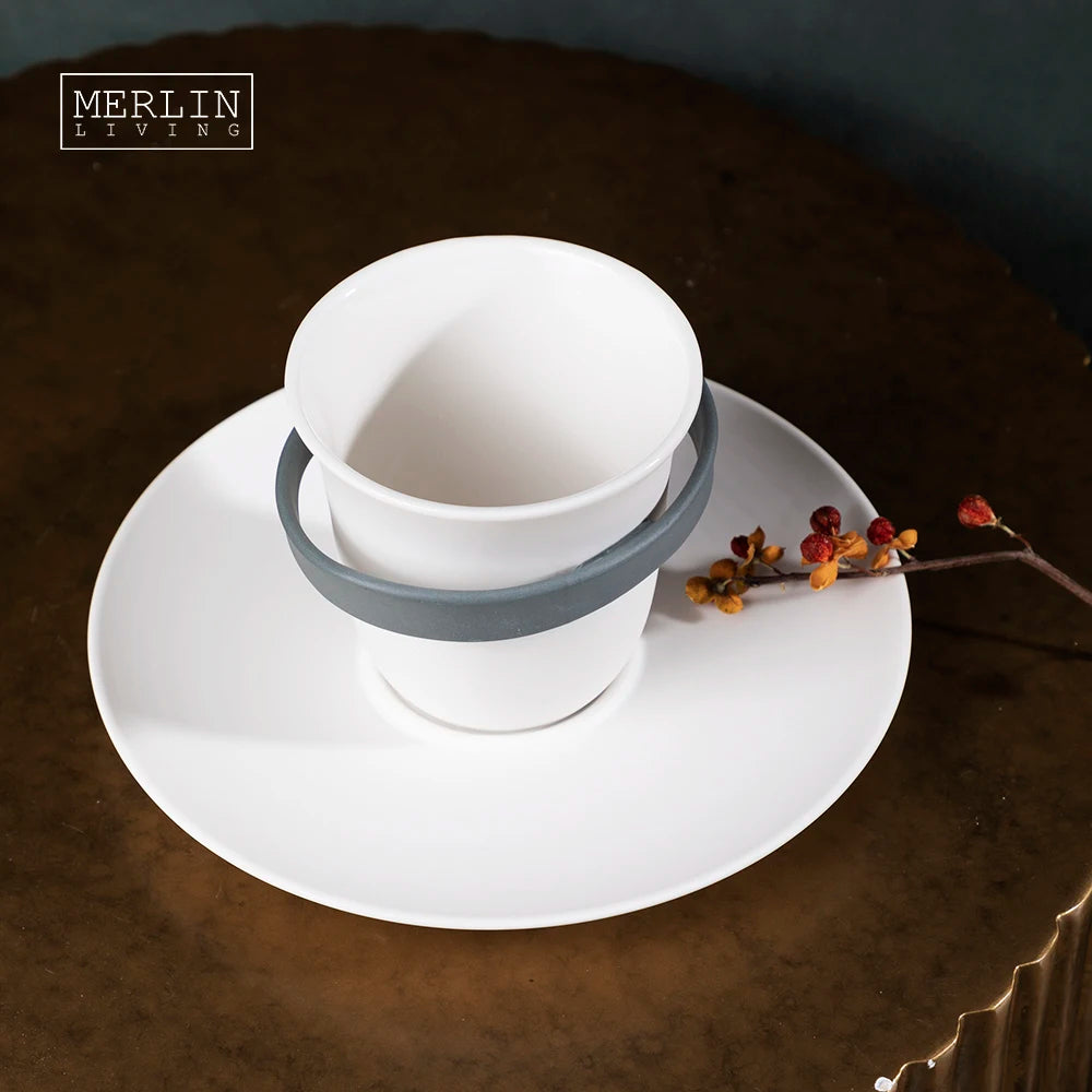 Merlin Living Wholesale Ceramic Cup Saucer Daily Tableware Set Simple Light Luxury Nordic Streamer Funny  for Home Decor