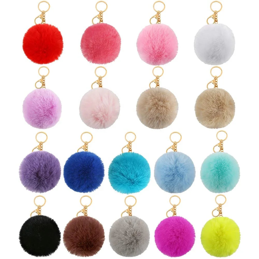 Wholesale Lovely 6cm 8cm 10cm Puff Ball Faux Rabbit Fur Ball Pom Pom Key Chain Pompom Keychain Plush Key Chain