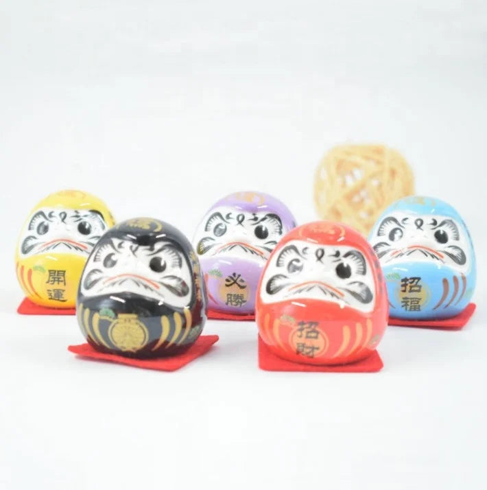 Ceramic Bodhidharma 1.5 Inches  Little Figurine Daruma Dolls Gift Fortune Maneki  Neko Lucky Cat Mini Set Decor for Car