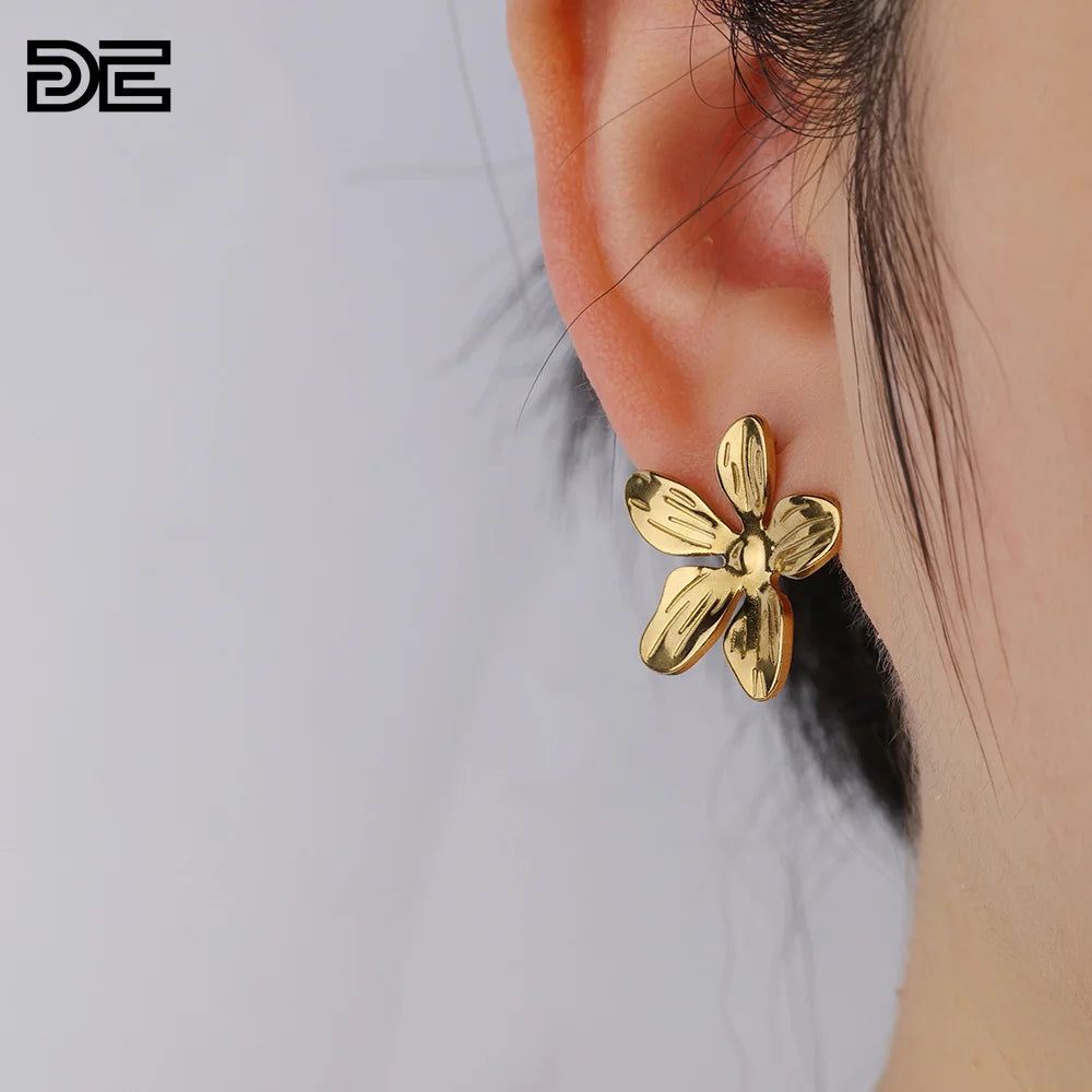 DE PVD Gold Plated Flower Stainless Steel Earrings Flower Design Stainless Steel Earrings Flower Shape Stainless Steel Earrings