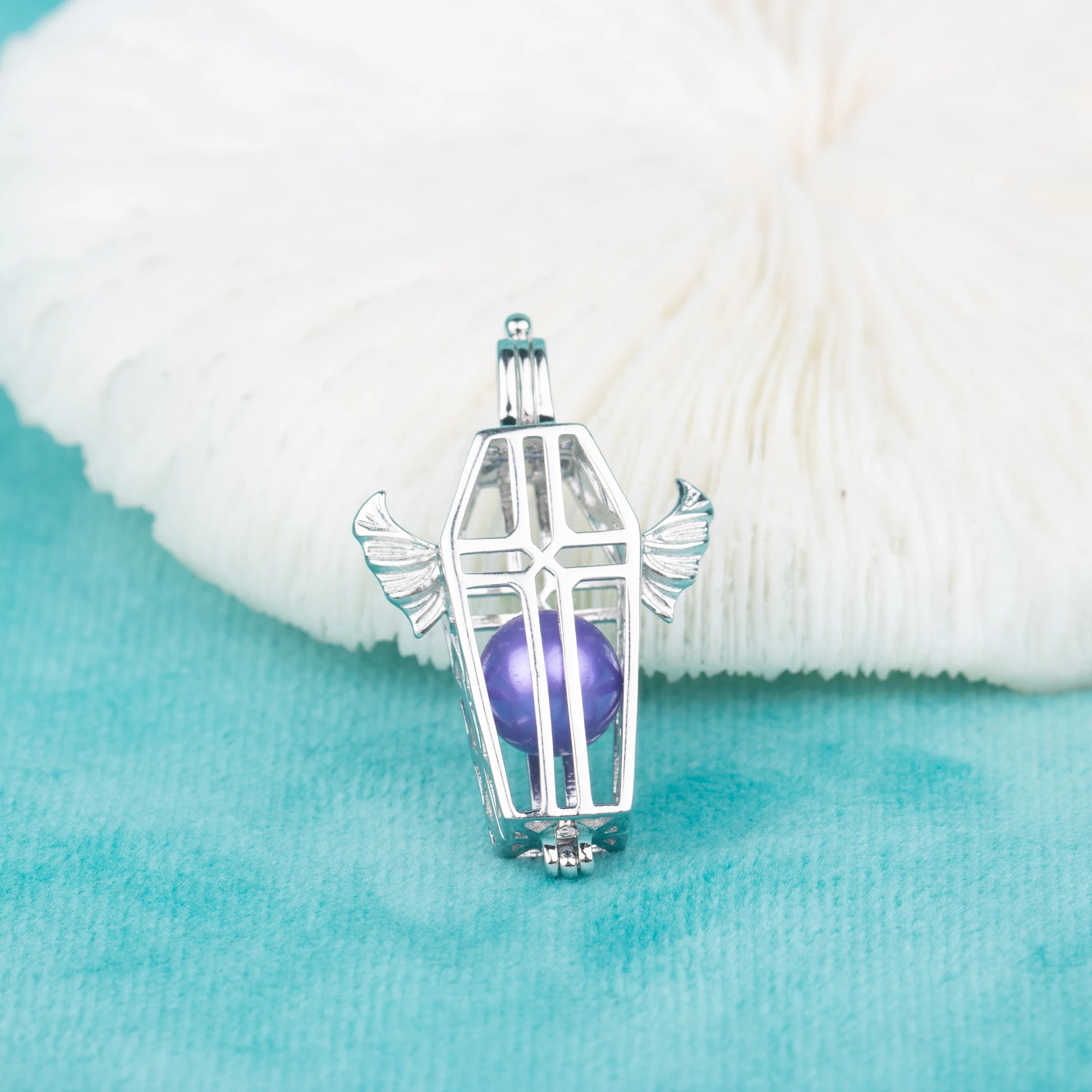 C030053 Sterling Silver Coffin Shape Freshwater Pearl Cage Pendant Necklace Jewelry Locket for Pearl Party