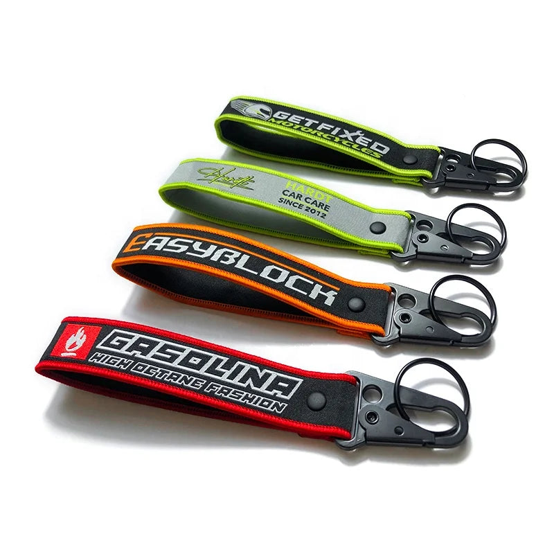 Custom Brand logo Car Motorcycle Accessories Embroidery Key Strap Keychain Woven Key Rings Car Keychain Tag Lanyards Key Chain
