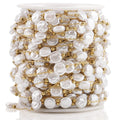 18K Gold Plated 5-Meter Roll Steel Body Chain 8mm Flat Baroque Imitation Pearl DIY Round Pattern Fine Jewelry Making Accessories
