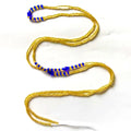 Women Quake Premade African Tie on Gold Waist Beads with Crystal Blue Beads Beaded Belly Body Chain Jewelry Cotton for Ladies