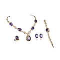 Fashion Luxury Saudi 18K Gold Plated Dubai Big Pendant Purple Crystal Wedding Jewelry Set