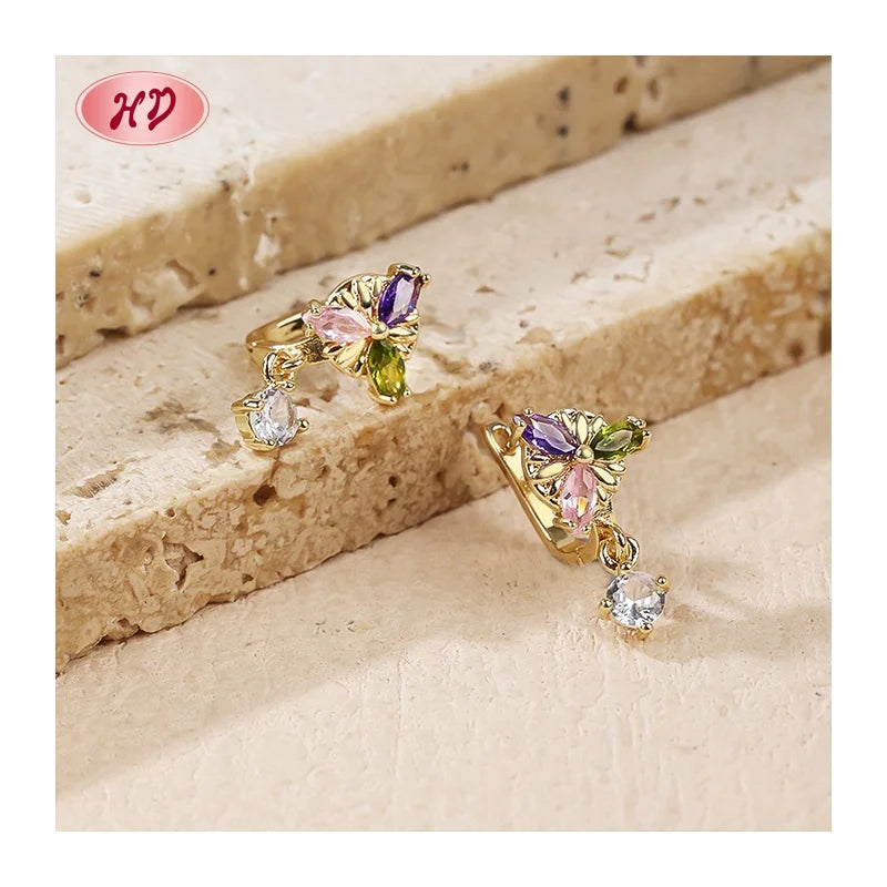 Joyeria Elegant Women's Huggies Hoop Earrings With 18K Laminated Gold Plated Brass Cubic Zirconia Wholesale Earrings Women