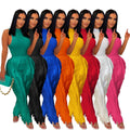 Women's New Autumn Two-Piece Casual Set Solid Color Sleeveless Undershirt Tops with Pleated Knitting Pants