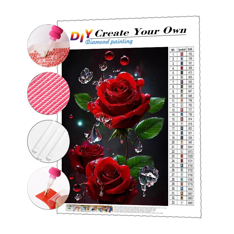 Custom 5d Diy Diamond Painting Red Rose Flowers Cross Stitch Full Drill AB Diamond Painting Set Home Decor for Adults