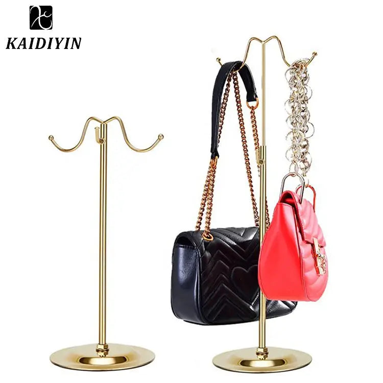 Boutique Wholesale Display Stand for Women's Gold Metal Handbag Modern Retail Store Bag Display Stand Racks