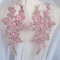 Handmade Sequin Tube Bead Embroidery Mesh Lace Applique Hanfu Headwear DIY Patch with Mirrored Lace Flowers for Garment