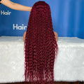 99j Lace Frontal Wig 100% Colored Raw Red Wig Virgin Human Hair hd Transparent Lace Front 99J Red Wate Wave Curly Lace Wig