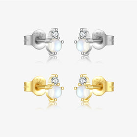 FUAMAY Trendy Gold Plated 925 Silver Women's Moonstone Stud Earrings-Simple Small Design for Engagement Party Anniversary Gift