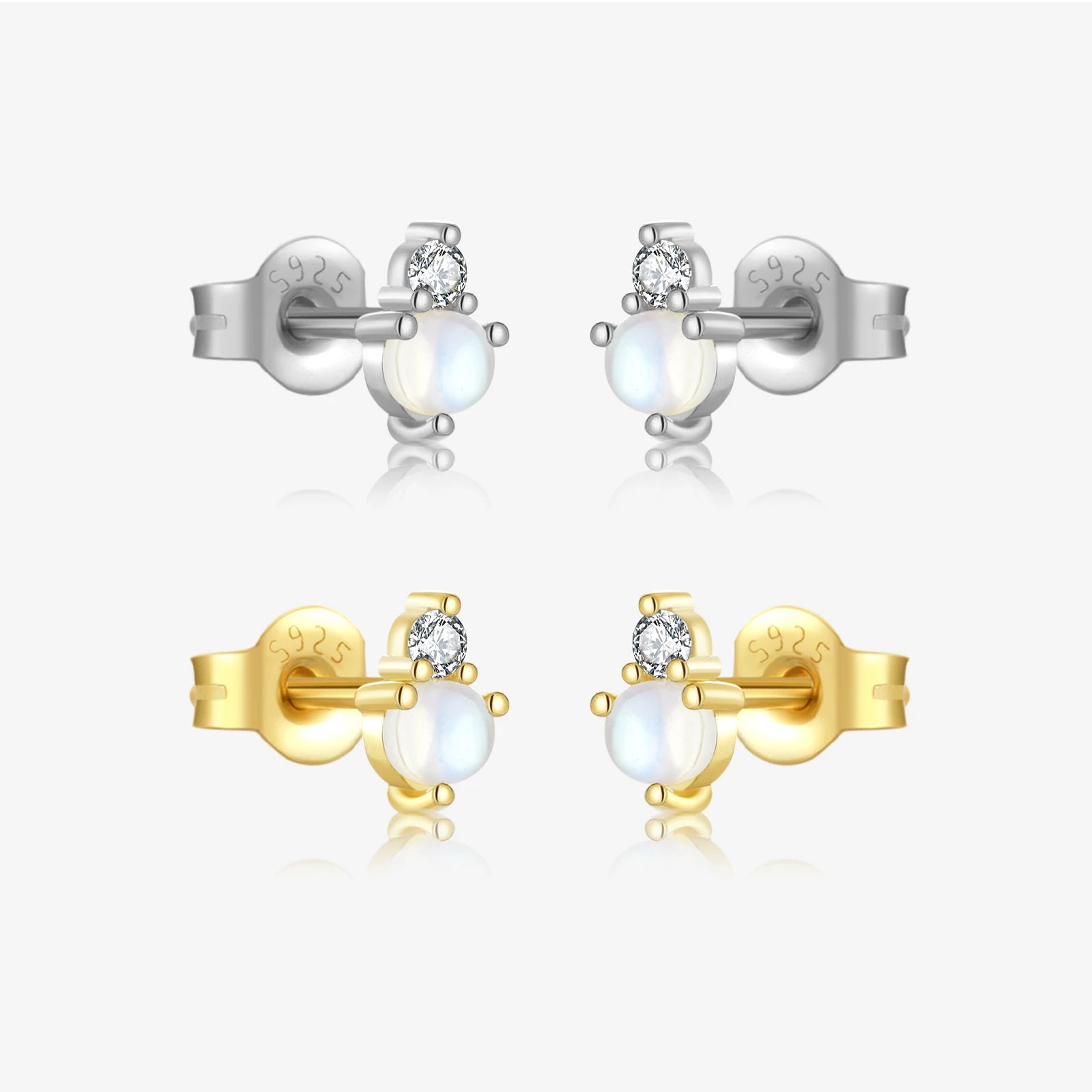 FUAMAY Trendy Gold Plated 925 Silver Women's Moonstone Stud Earrings-Simple Small Design for Engagement Party Anniversary Gift