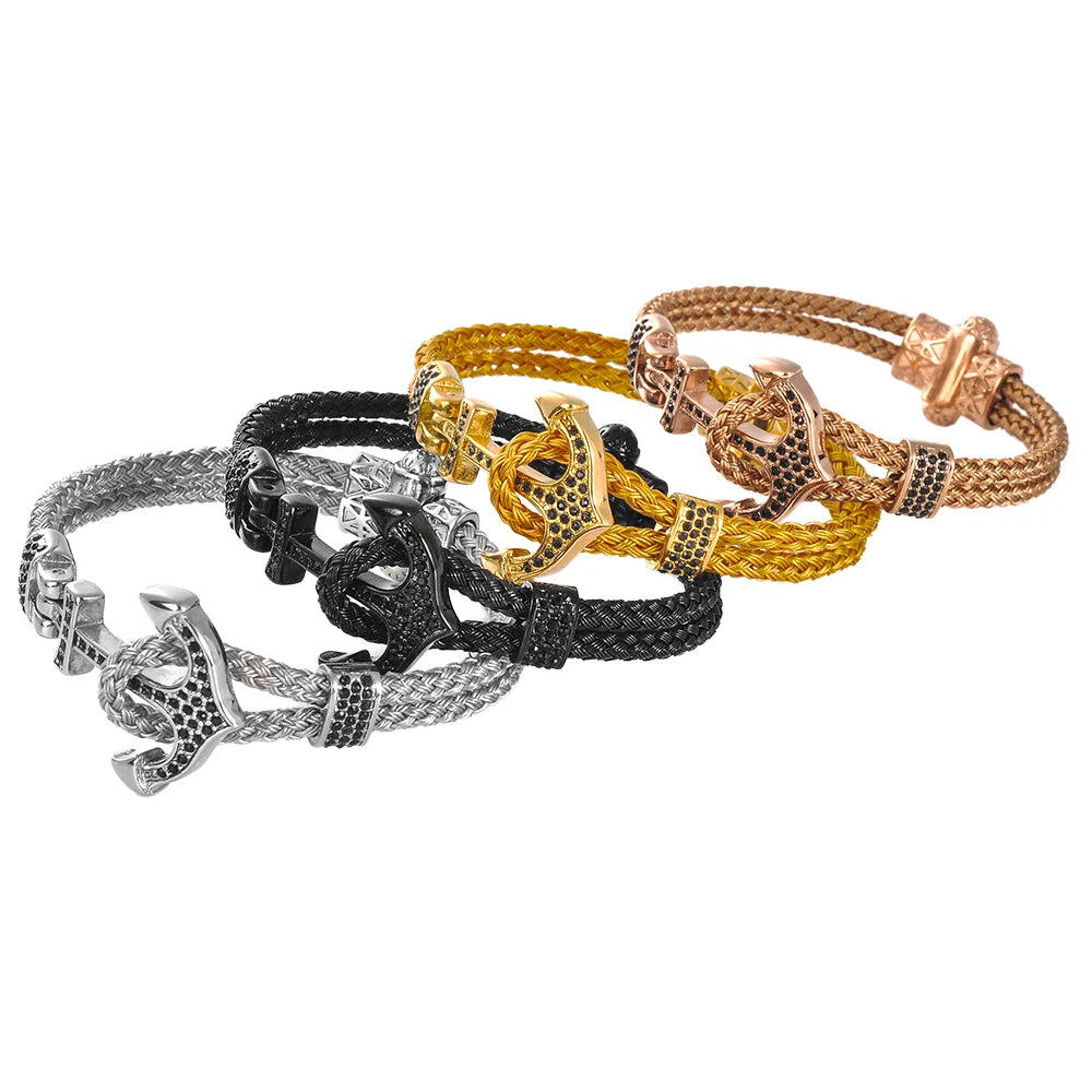 BOXUAN Stainless Steel Wire Braided Bracelet Fashion Men's Micro Anchor Bracelet For Men