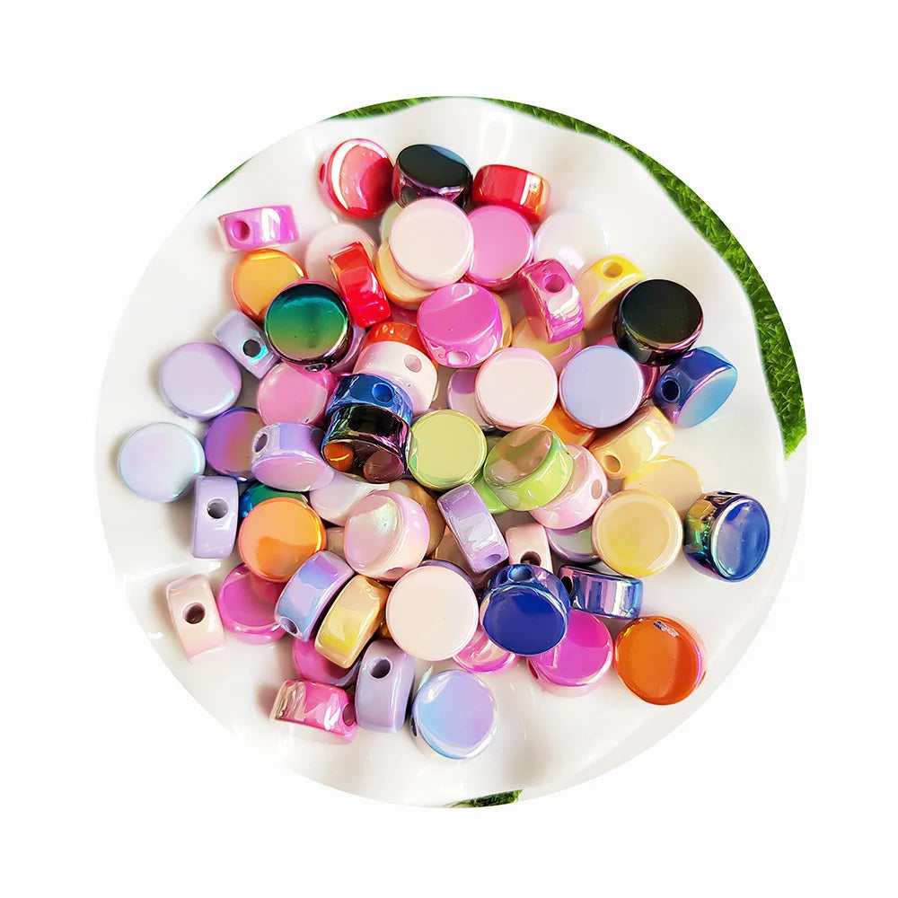8*17MM Aurora Effect Flat Round Coin Shape Acrylic Bead for Jewelry Findings & Components