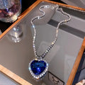 Titanic Heart of Ocean Blue Crystal Love Heart Pendant Necklace for Women Full Rhinestone Chain Collar Lover Forever Jewelry