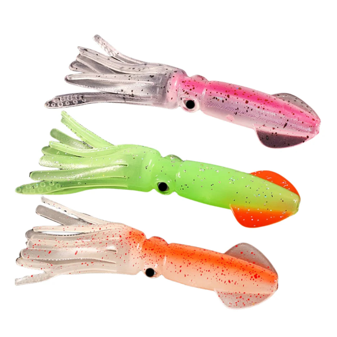 New 12colors 10cm 9g Luminous Hollow Soft Octopus Squid Skirts Trolling Fishing Lures Soft Bait Rubber Octopus Squid