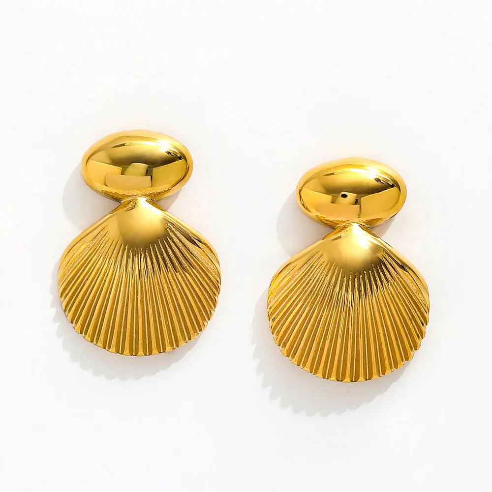 New Dainty Geometric Shell Joint Stud Earring for Women 18k Gold Plated Stainless Steel Jewelry