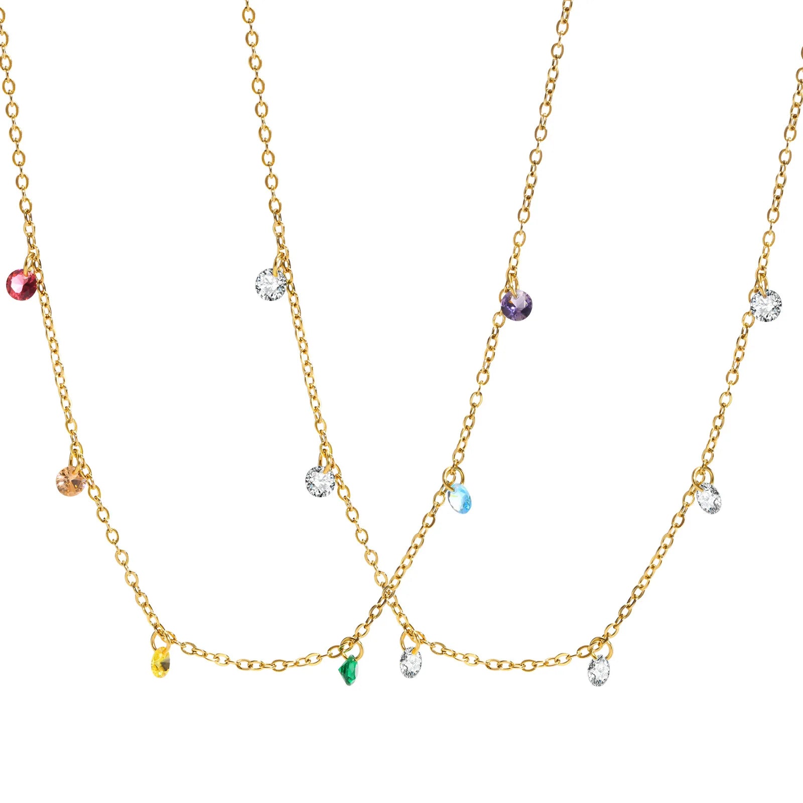 Fashion Summer 316L Stainless Steel CZ Stones Dangle Multicolored Crystal Necklace Rainbow Diamond Necklace for Girls
