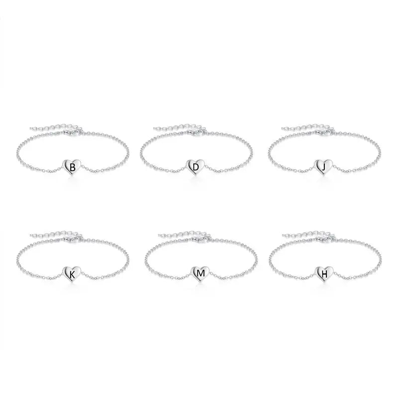 Personalized S925 Sterling Silver Chain Bracelets Jewelry Letter Customization Heart Shaped Bracelet
