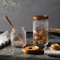 Glass Food Storage Jar Bottle Spices Sugar Tea Coffee Container Box Grains Nuts Tank Can Storage Organizer Wood Sealed Lid