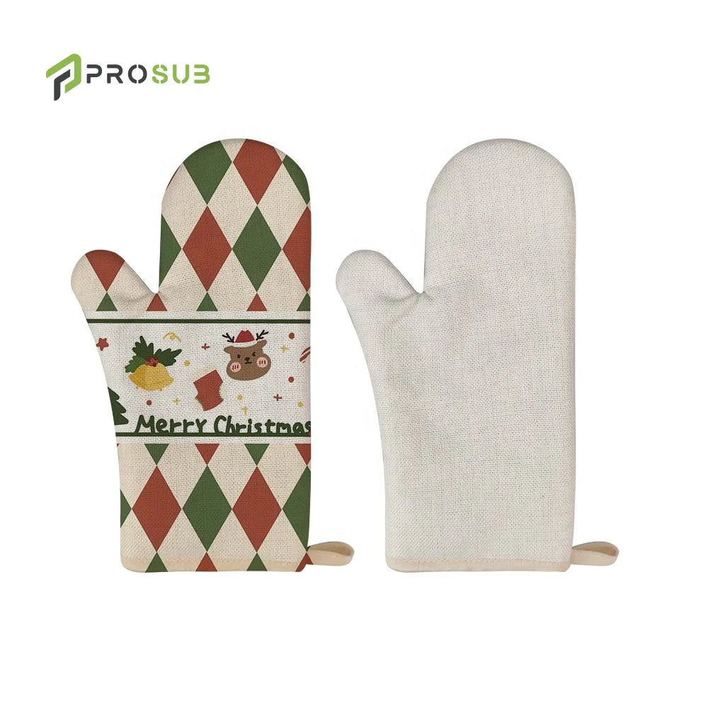 Prosub Sublimated Gloves Blanks Custom Logo Printable Linen Mitten Heat Resistant Gloves Sublimation Oven Mitt