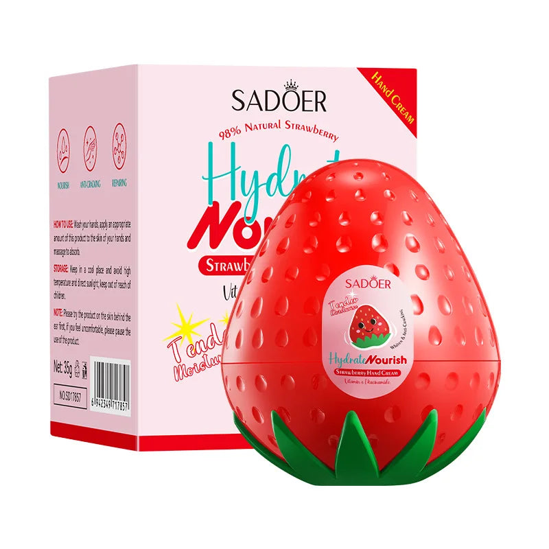 SADOER Natural Vitamin E Nourish Brighten Hands Repair Strawberry Shaped Improve Dullness Hand Cream MegaBDM
