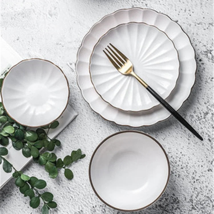 Factory Direct Sale Concise Creamy White  Color Unique Dinner Plates Sets Stoneware  Dinnerware Set