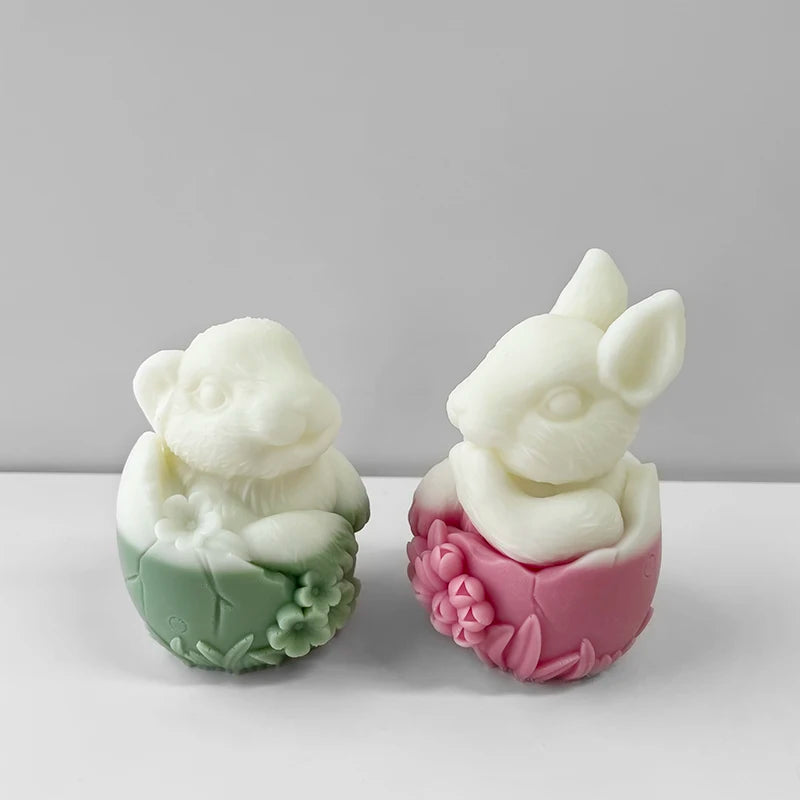 3D Egg Rabbit Candle Silicone Molds Easter Bunny Resin Silicone Mould for DIY Candle Making