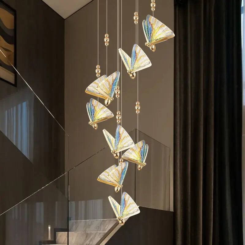 Bedside Chandelier Lamp for Living Room Dining Table Bar Hotel Staircase Decoration Modern Butterfly Necklace Pendant Light