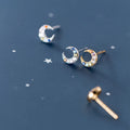 Luxury High Quality Multicolored Mini Cute Moon Studs Earrings for Women Genuine Sterling Silver Accessories Jewelry