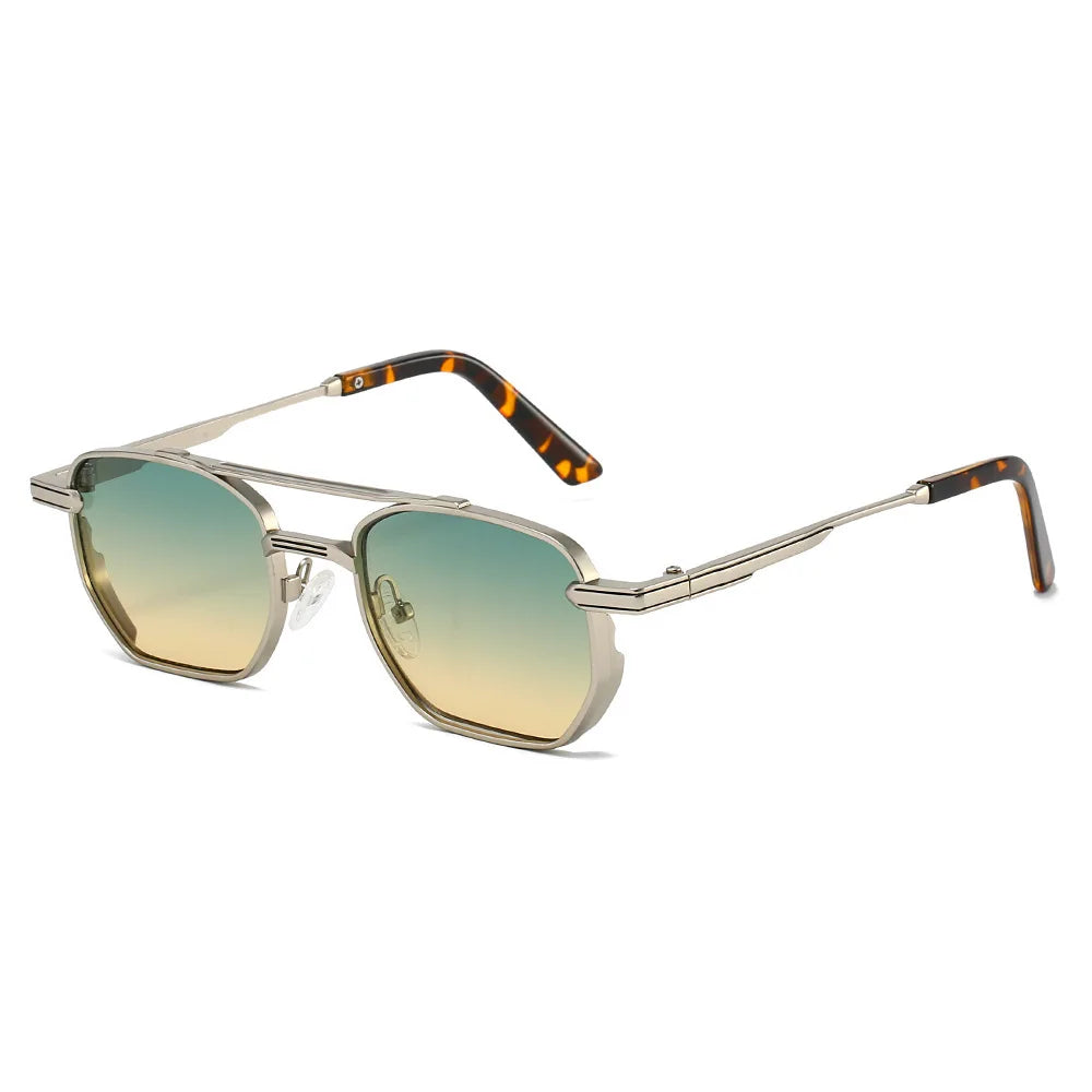 2026Outdoor Sun Protection Durable Flat Top Green Lens Shades Retro Style UV400 Square Metal Frames Sunglasses