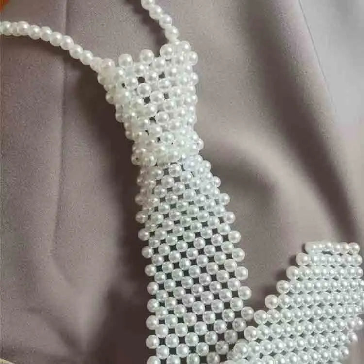 Elegant Woman Necktie with Pearl Fashion Accessory for Shirt & Tie Combinations