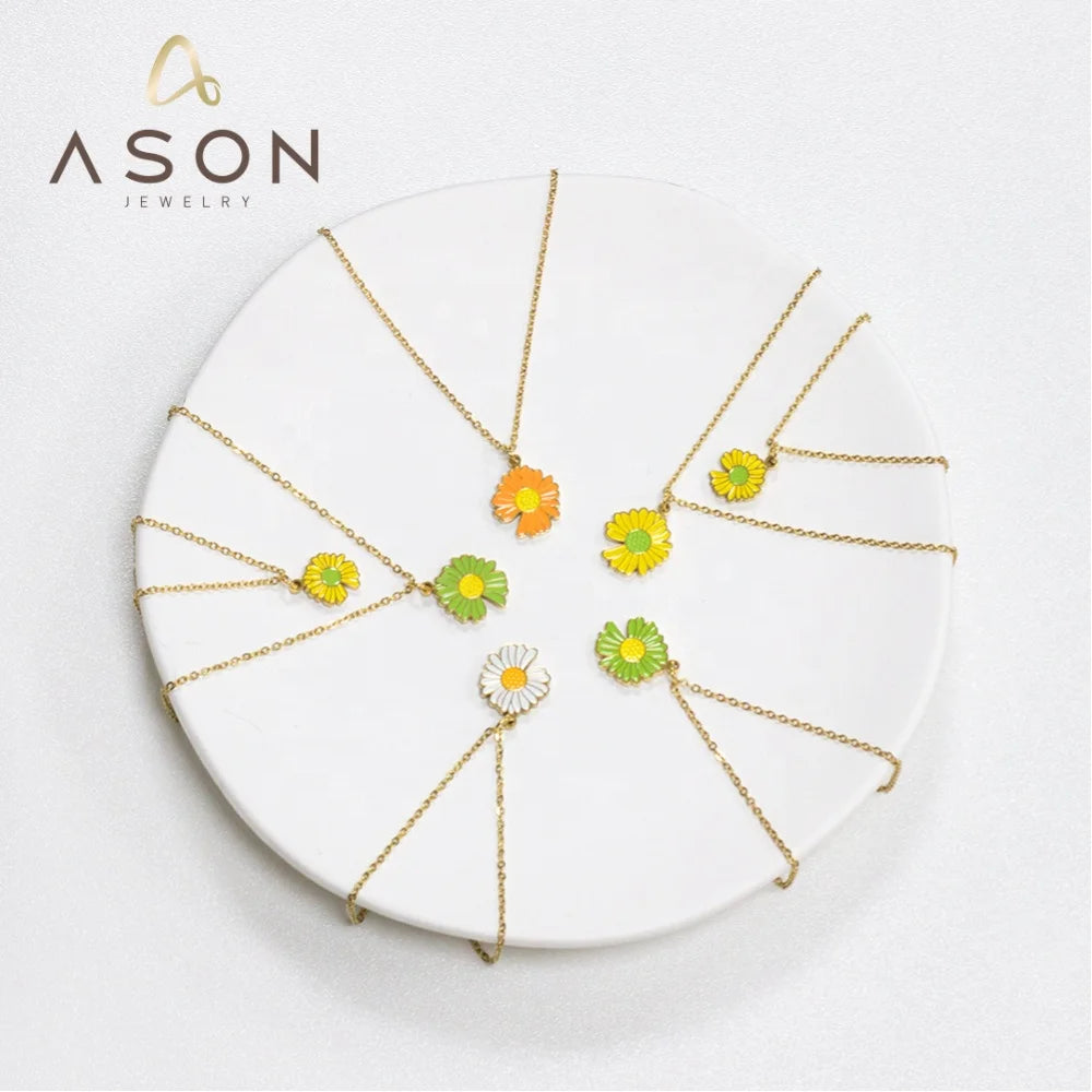 Stainless Steel 18k Gold Plated Flower Charm Necklace Daisy Flower Necklace Women