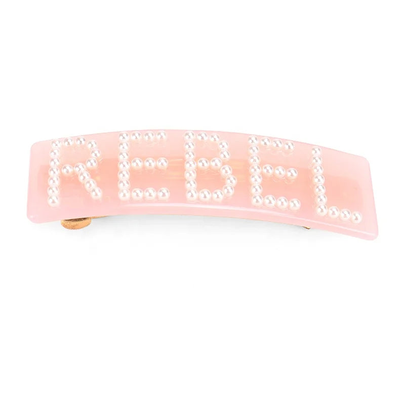 Pearl Hair Clip for Letter Customize Word Hair Clip Rectangle Acetate Hair Pins with Words
