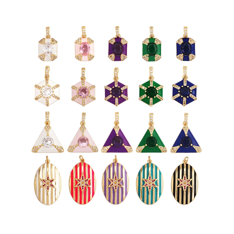 Trendy Vintage 18k Gold Plated Colored Crystal Charm PendantLuxury Geometric Cubic Zirconia Necklace Making Jewelry Supply M25