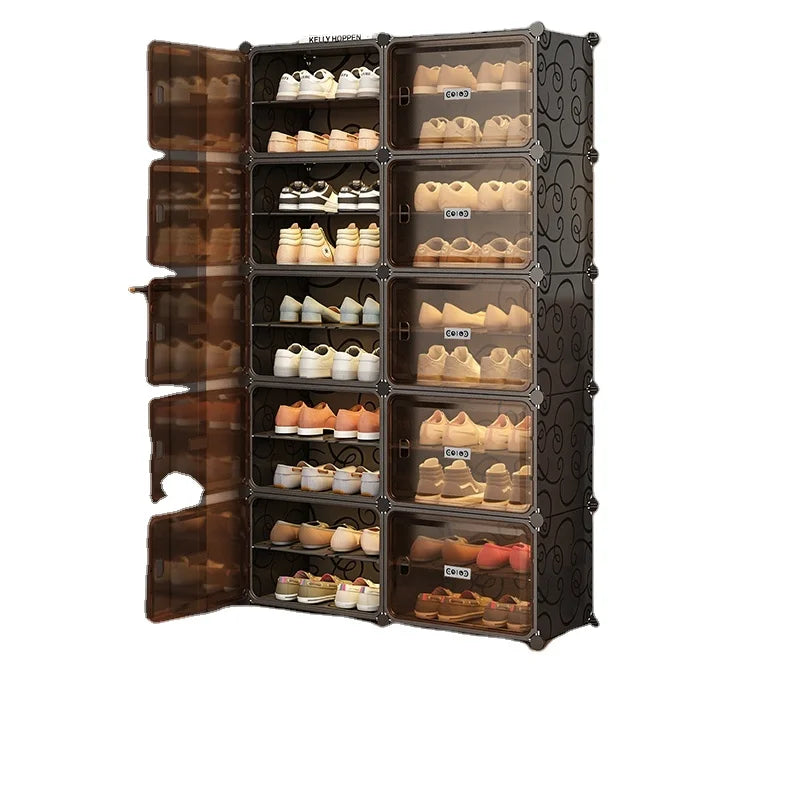 Modern PET Shoe Rack with Magnetic Suction Door Convertible & Extendable Design for Living Room Gym Hotel Mall Warehouse