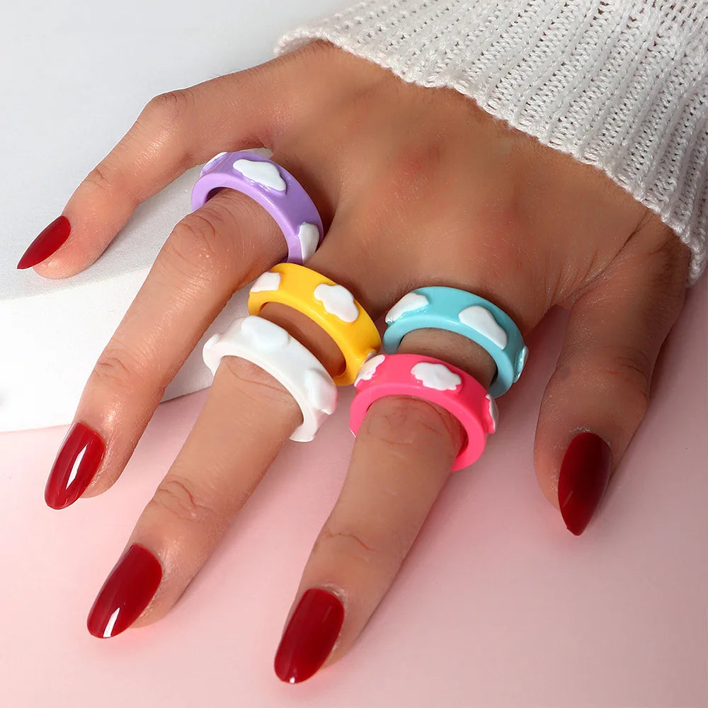 SC 2022 New Cute Acrylic Resin Rings Set Colorful Summer Knuckle Stacking Rings Macaron Cloud Resin Ring for Women Teen Girls