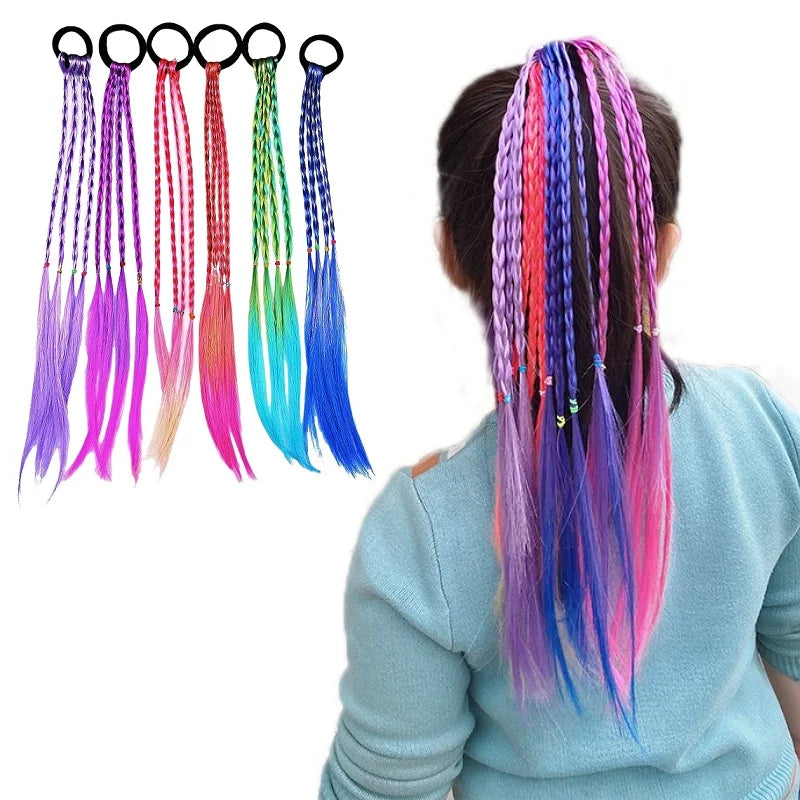 Wholesale Wig Braid African With Rubber Band 15inch 4 Strand Synthetic Braiding Hair Girls Ponytail Extensions Afro Twist Braid