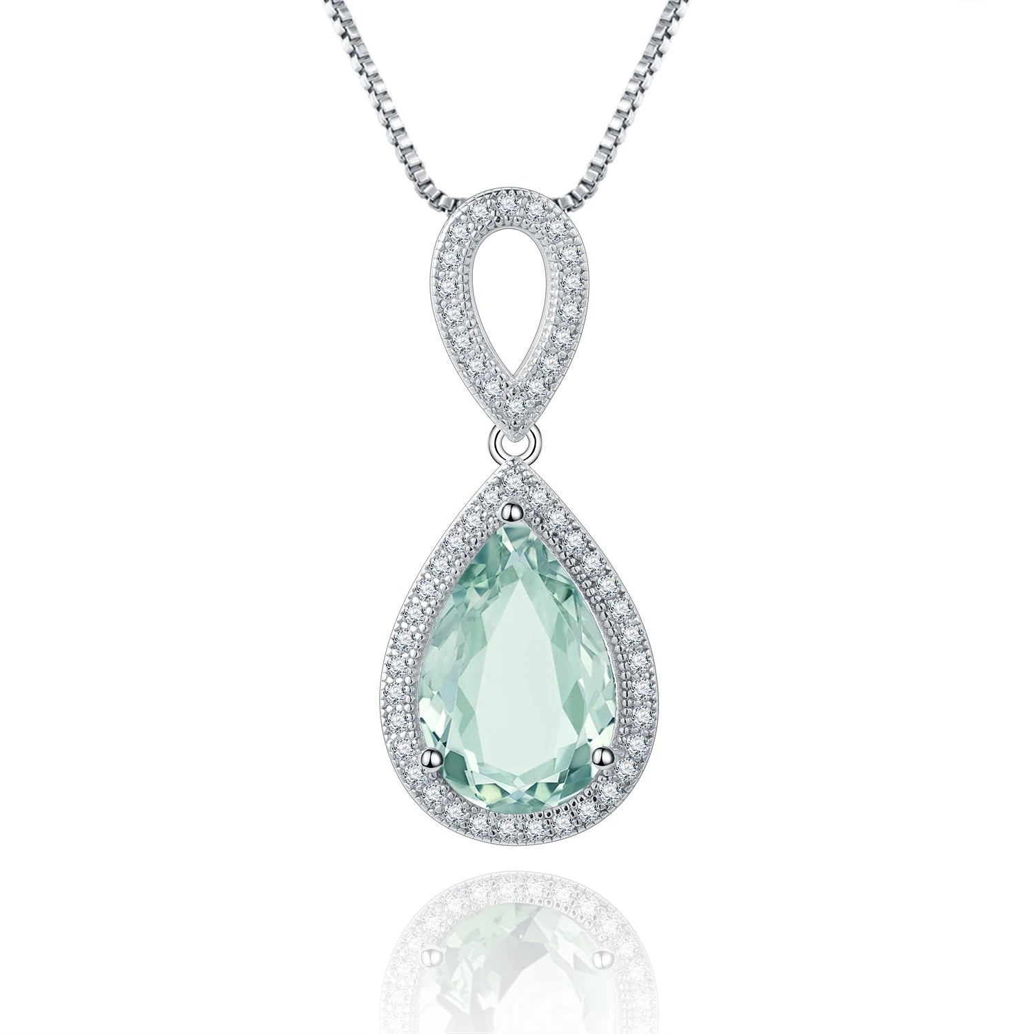 F667P Abiding Jewelry Good Selling Prasiolite Green Teardrop Stone 925 Sterling Silver Ladies Pendant Necklace