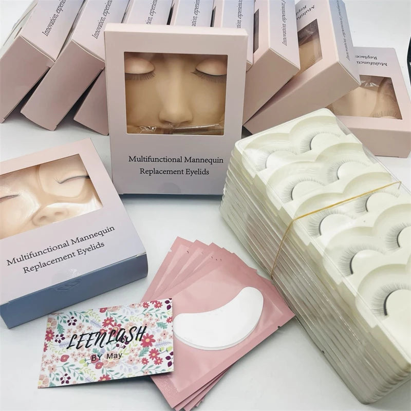 Wholesale Silicone Flat Plate Training Eyelid Model Lash Extension Training Eyelid Training Model Head with Eyelashes