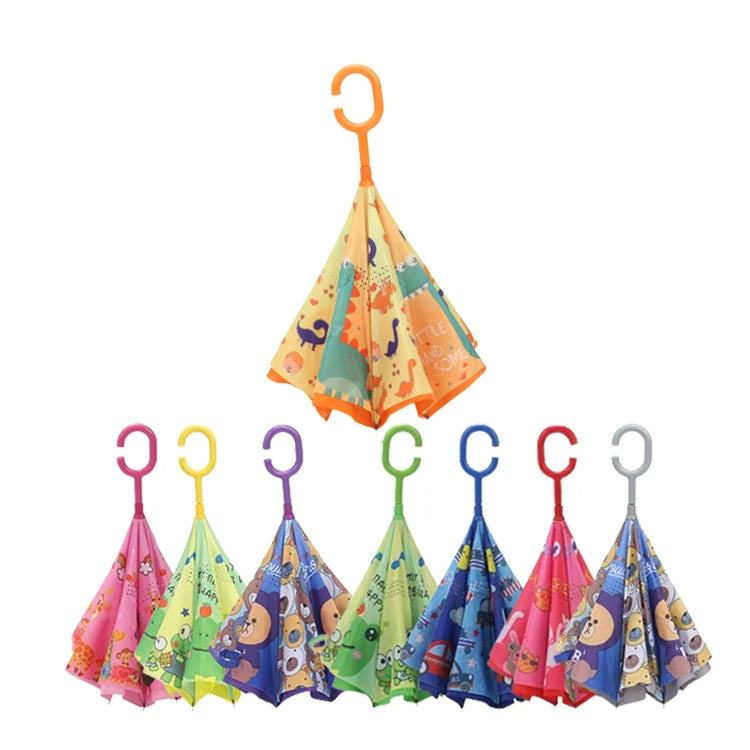 Reverse Folding Umbrella C Handle Reversible Automatic Windproof Foldable Umbrella for Kids