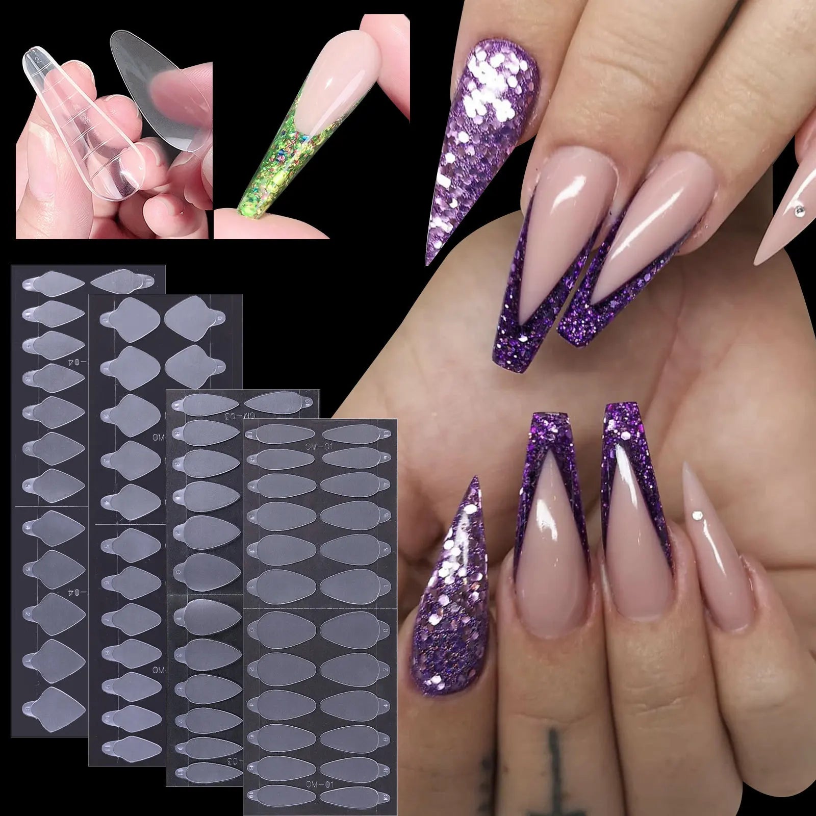 Wholesale 24pcs Manicure  False Acrylic Nails  Extension Poly Gel Nail Form Mold  for Nail DIY