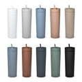 16oz Acrylic Skinny Tumblers Matte Colored Plastic Tumblers with Lids and Colorful Straws Double Wall Juice Cup