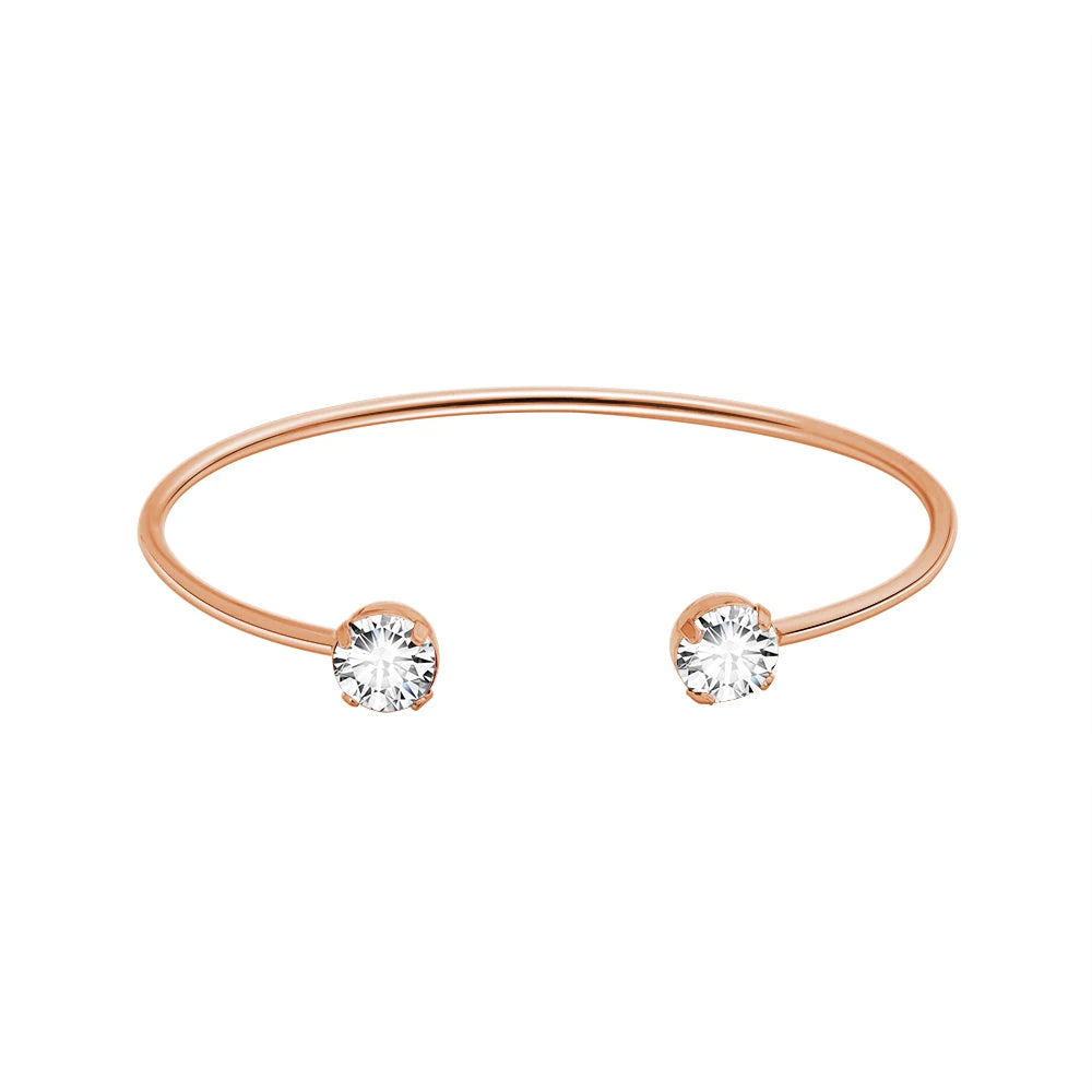 Designer Fashion Open Stainless Steel Bracelet Bangle With White or Blue Rhinestone in the Two End for Women