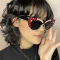 UNOC 2023 New Fashion Cat Eye Sunglasses Diamond Accent Luxury Brand Hip Hop Sun Glasses for Men Women Blue Black White Frames