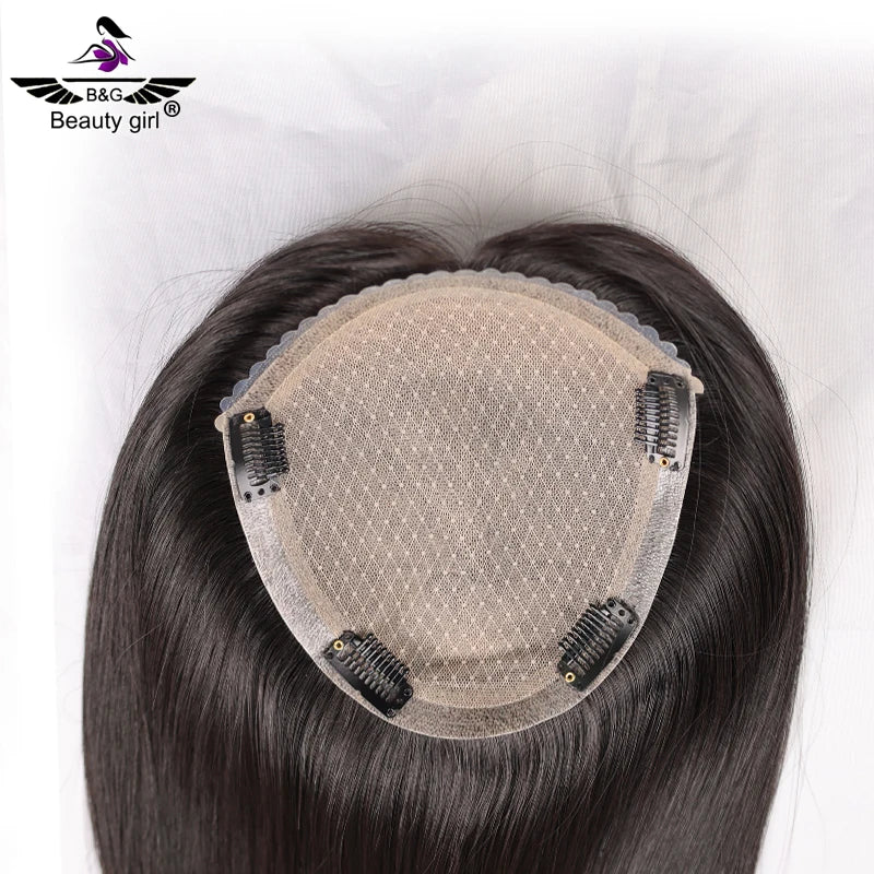 Natural Frontline Hair Toppers Soft Virgin Human Hair Dark Brown Tape in  Pu Hair Topper With Silk Base