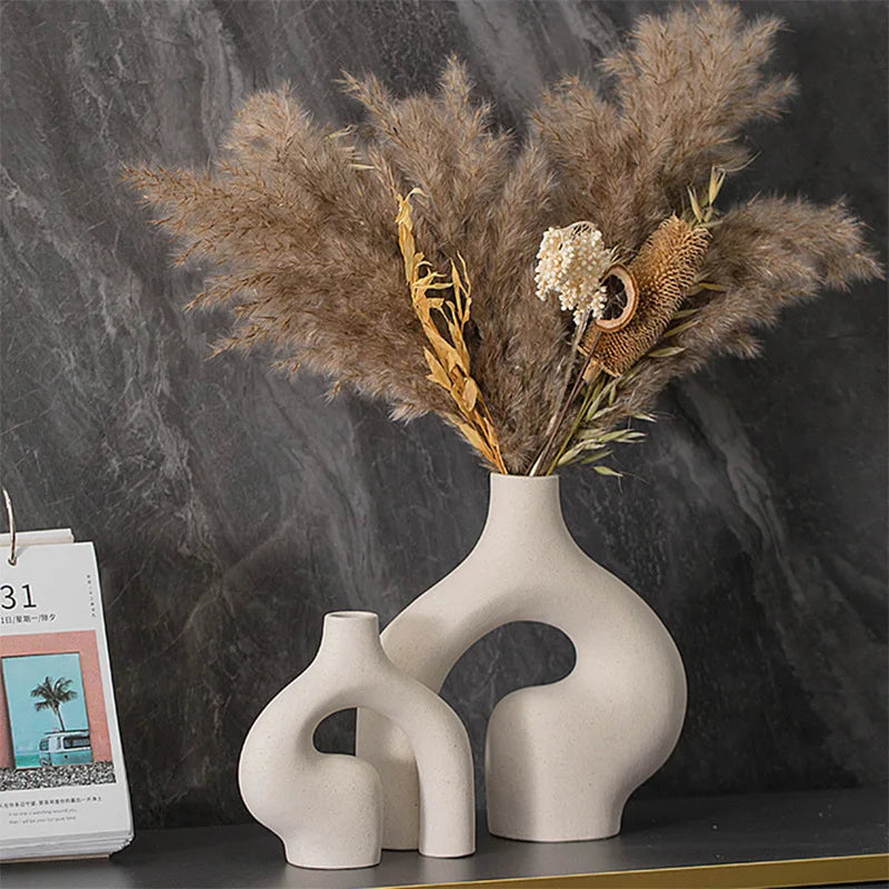 Hot Selling Nordic Special Shaped Ceramic Vase Set Creative Home White Senior Vase