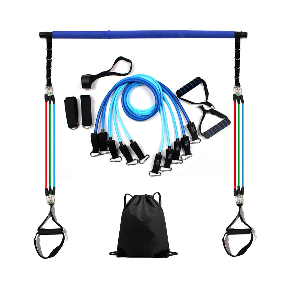 Wholesale Custom Latex Resistance Band Exercise Stick Home Gym Workout Pilates Bar Kit With Foot Loop for Yoga